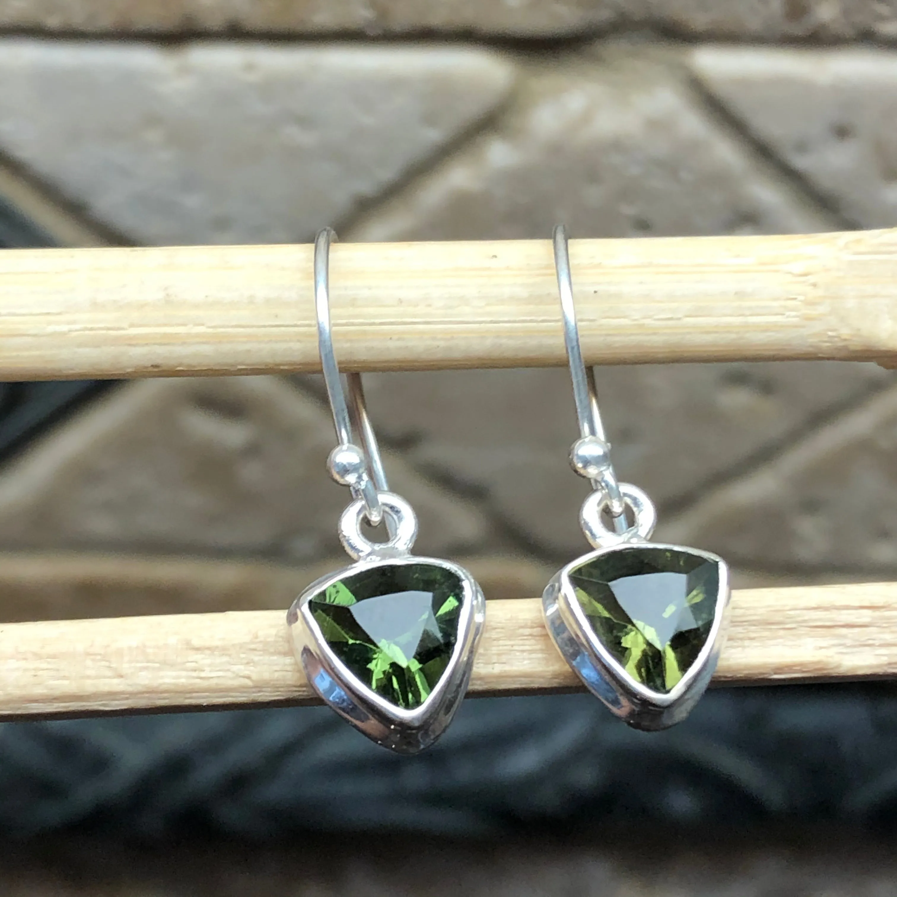 Natural Green Moldavite 925 Solid Sterling Silver Earrings 25mm
