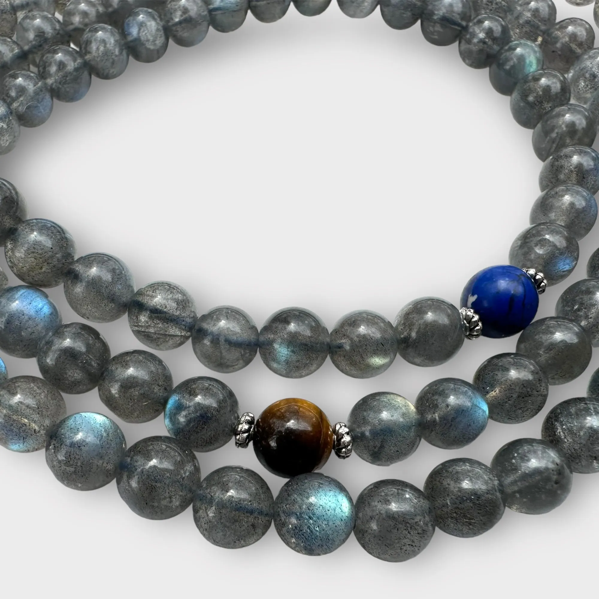 Natural Labradorite Mala with Lapis and Tiger eye Spacers