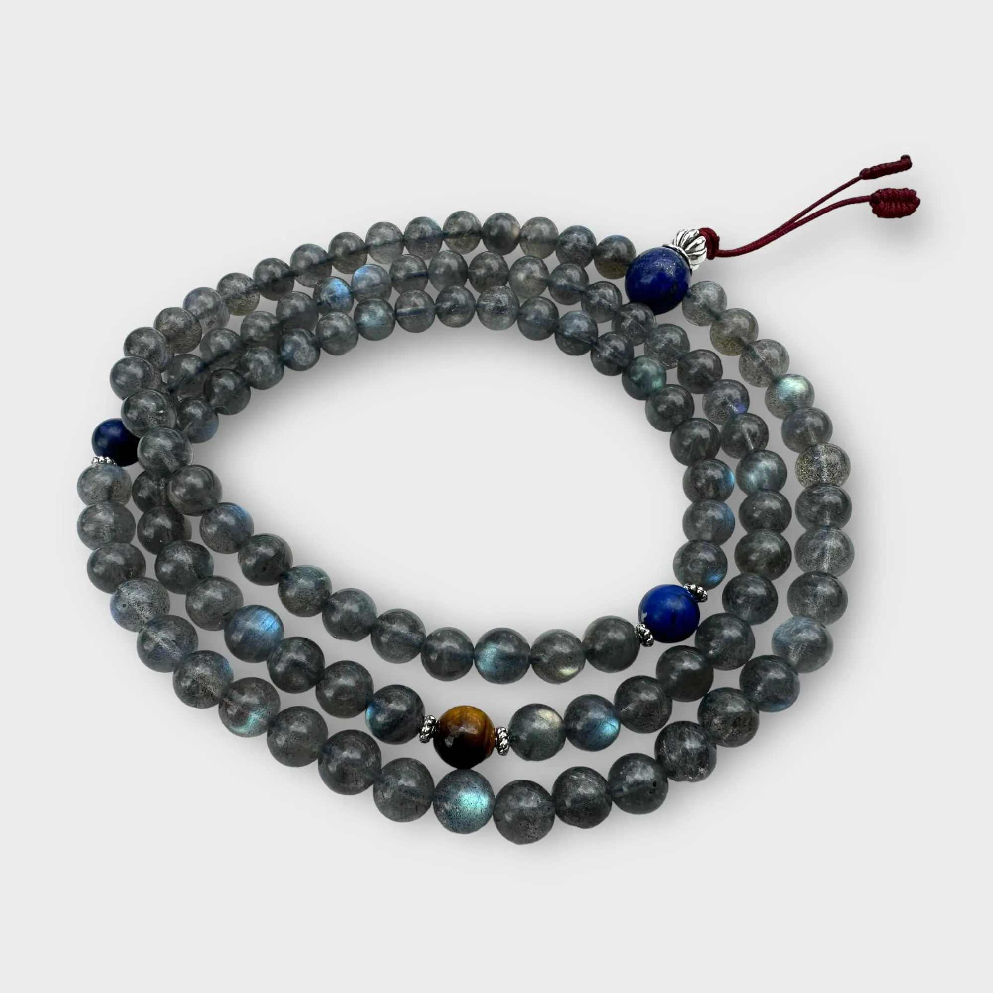 Natural Labradorite Mala with Lapis and Tiger eye Spacers