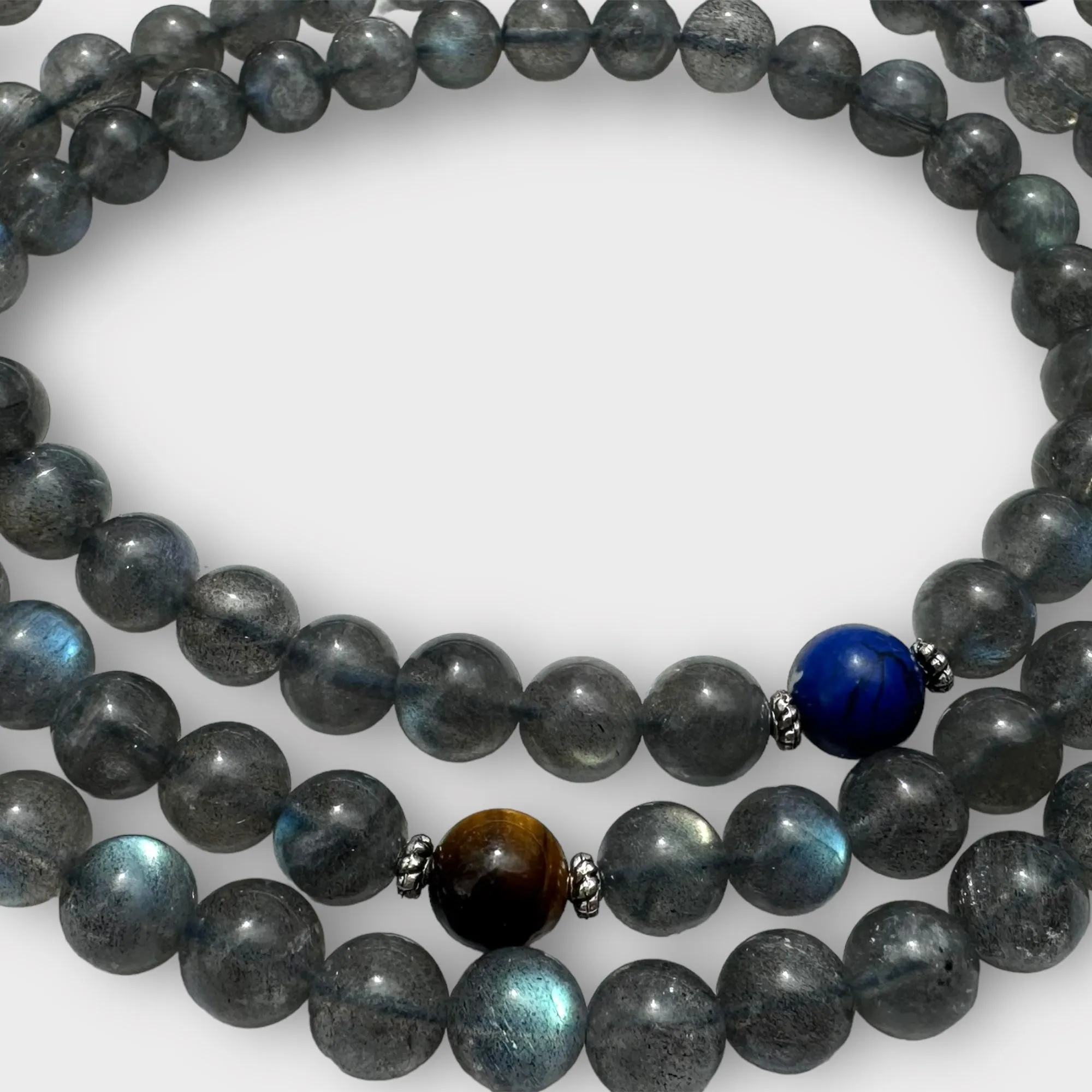 Natural Labradorite Mala with Lapis and Tiger eye Spacers