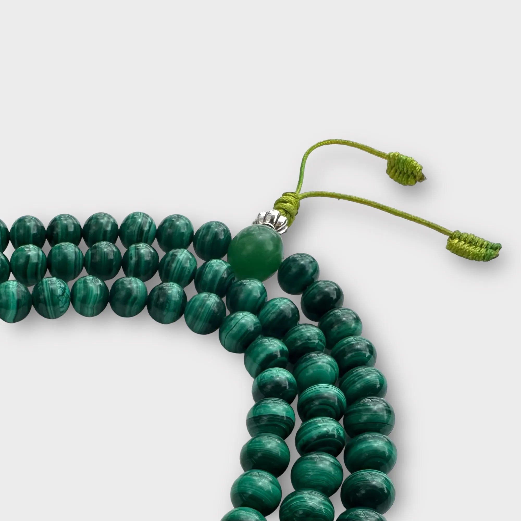 Natural Malachite Mala with Amethyst and Carnelian Spacers