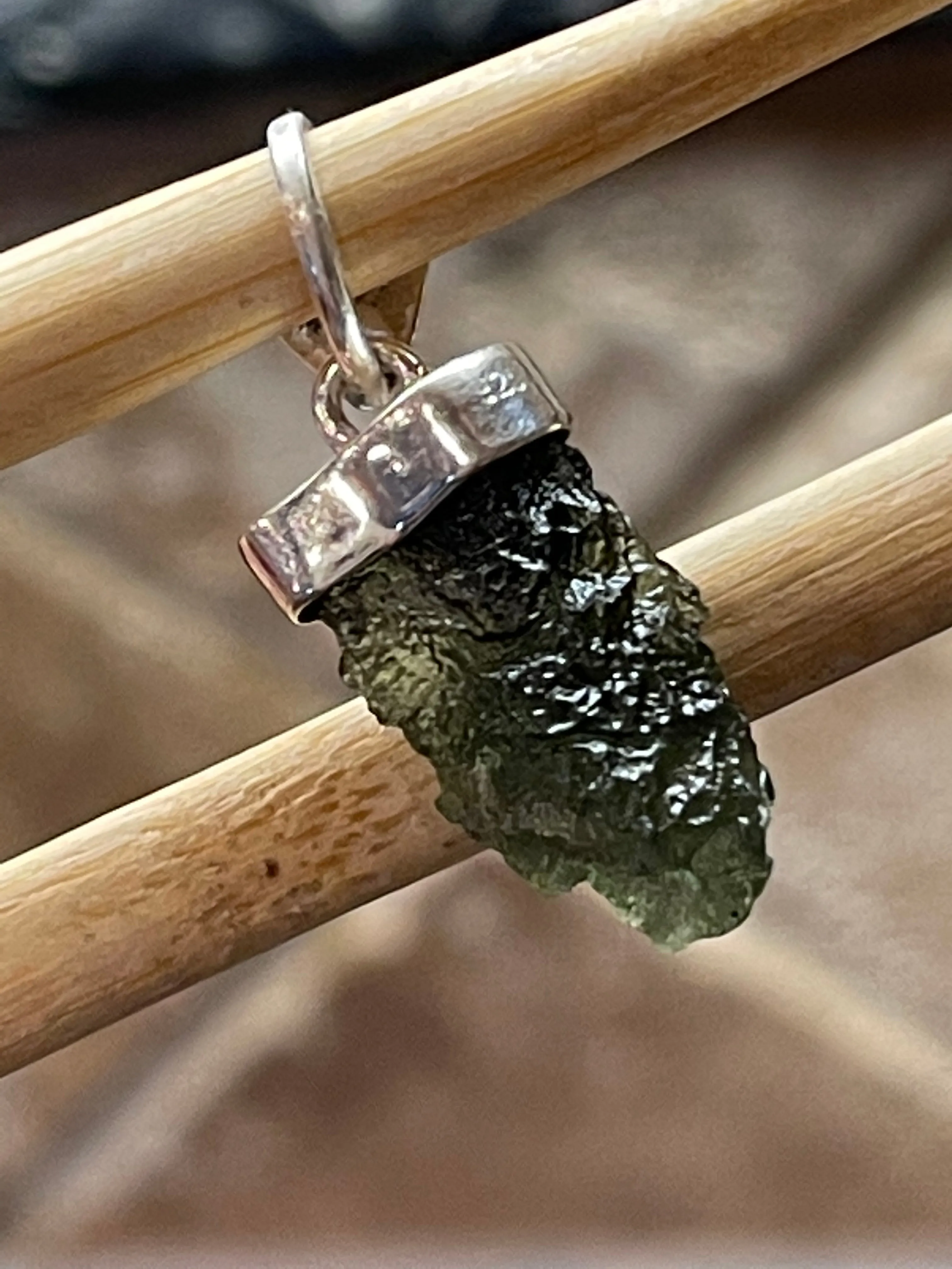 Natural Moldavite, Kyanite 925 Solid Sterling Silver Pendant 35mm
