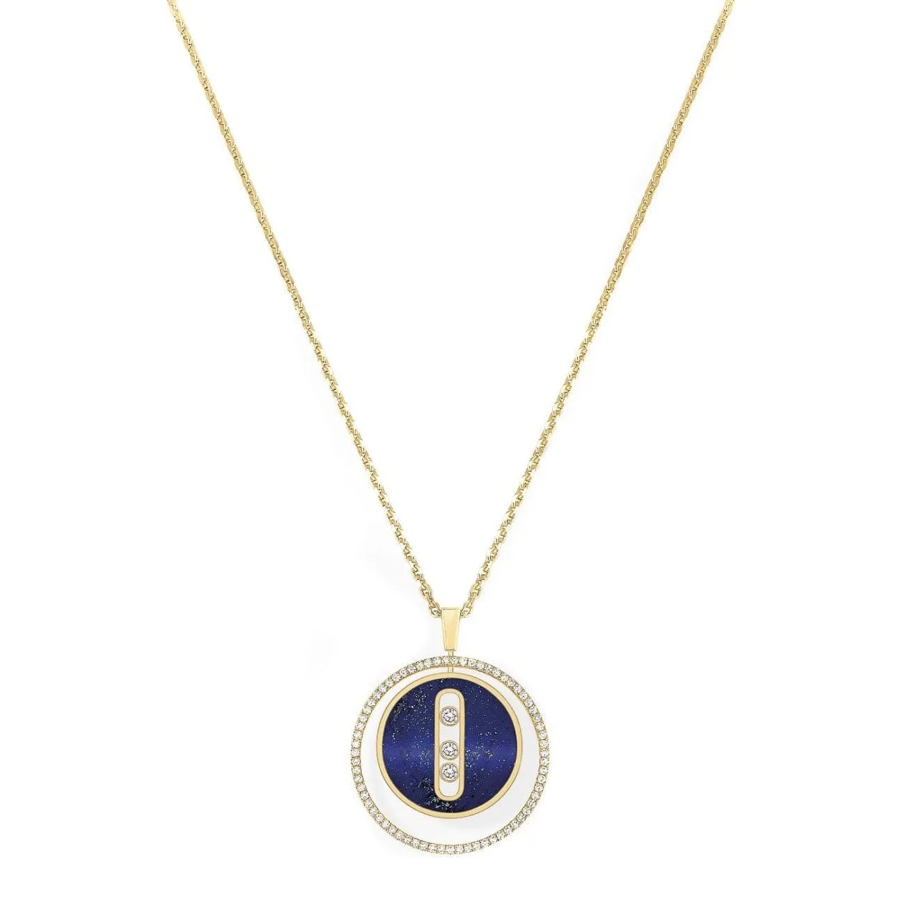 NECKLACE DIAMOND YELLOW GOLD LAPIS LAZULI LUCKY MOVE MM