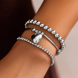 Newly 3pcs Silver Plated Heart Pendant Ball Chain Bracelet Set