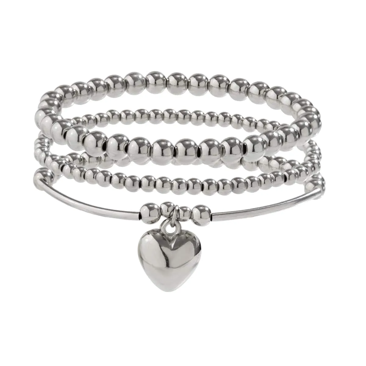Newly 3pcs Silver Plated Heart Pendant Ball Chain Bracelet Set
