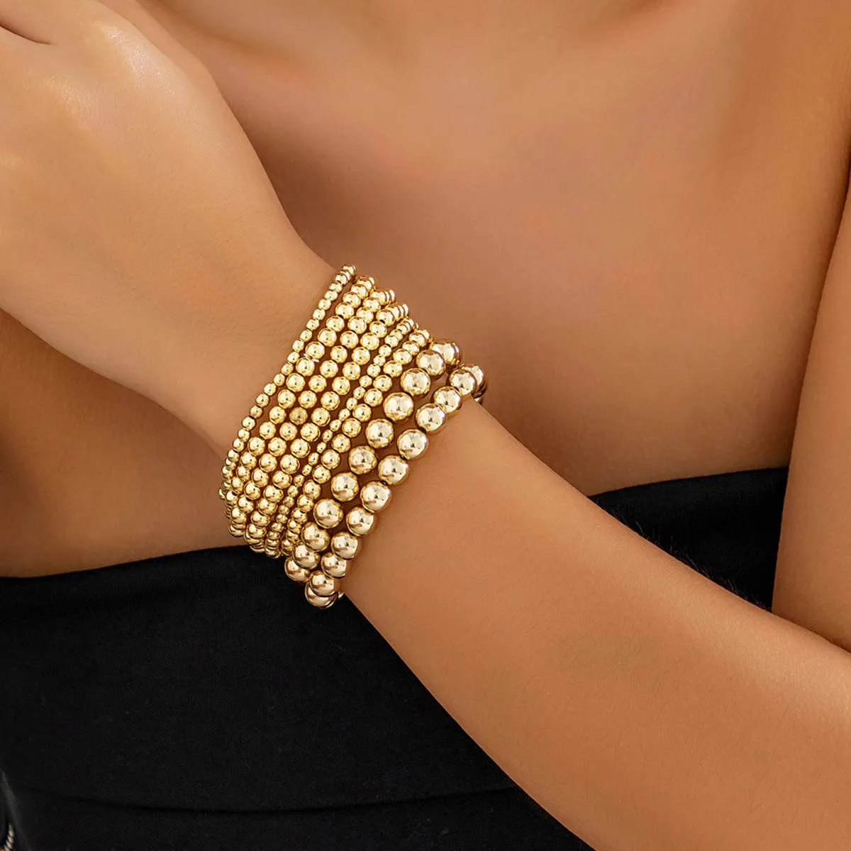 Newly 8pcs Gold Silver Plated Ball Chain Bracelet Set
