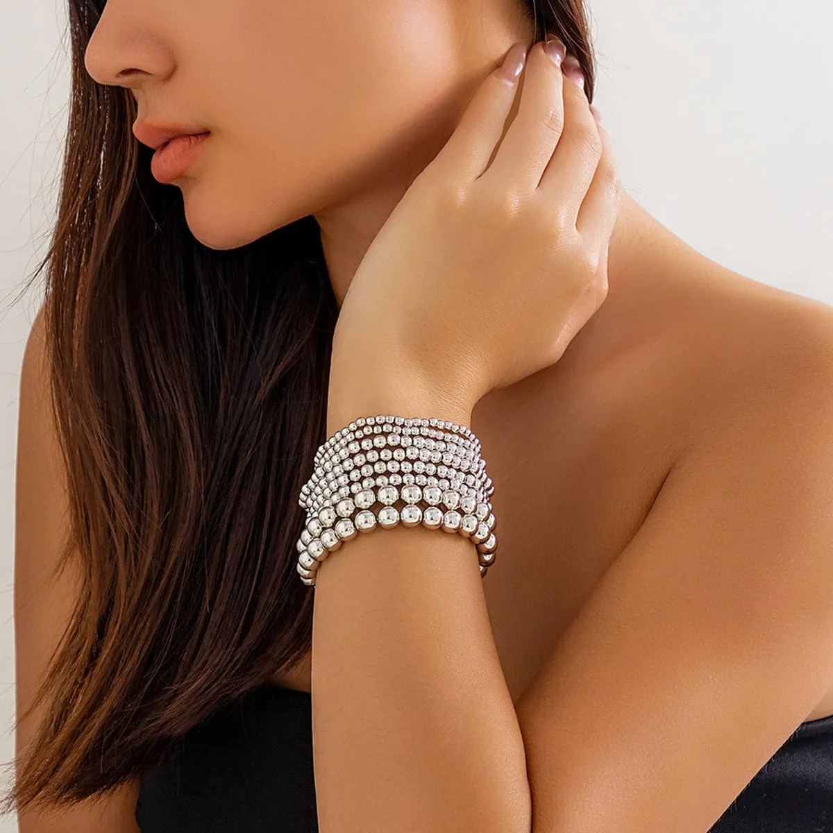 Newly 8pcs Gold Silver Plated Ball Chain Bracelet Set
