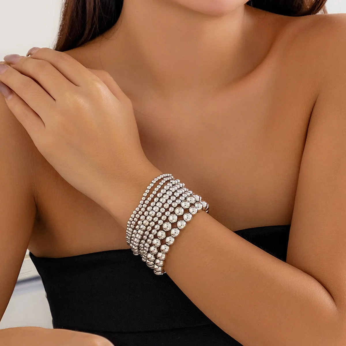 Newly 8pcs Gold Silver Plated Ball Chain Bracelet Set