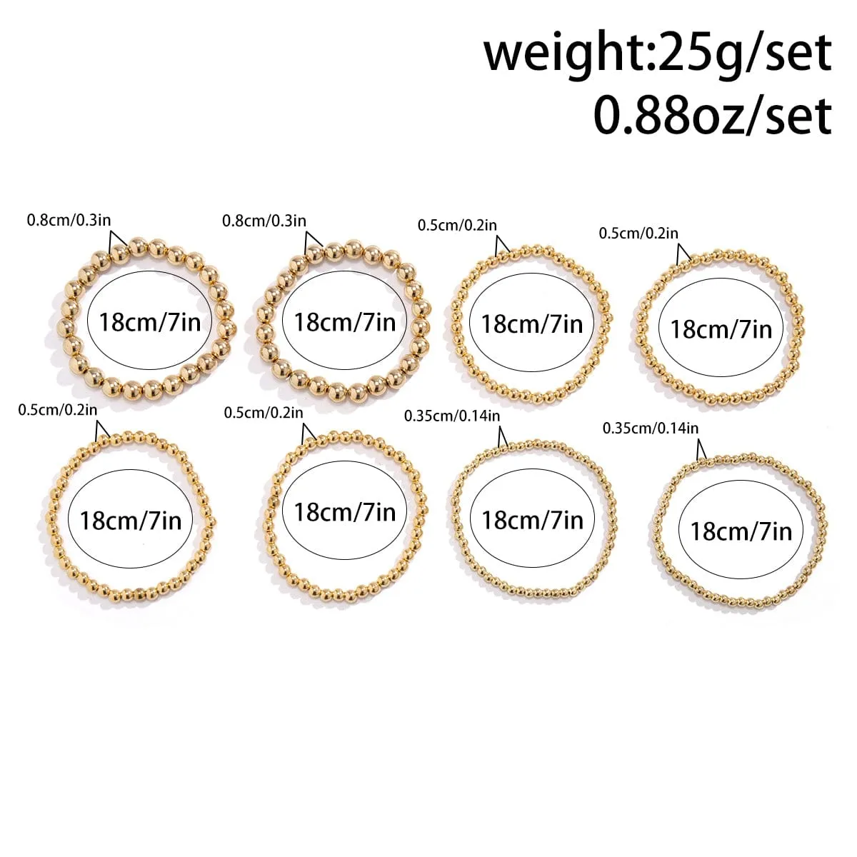 Newly 8pcs Gold Silver Plated Ball Chain Bracelet Set