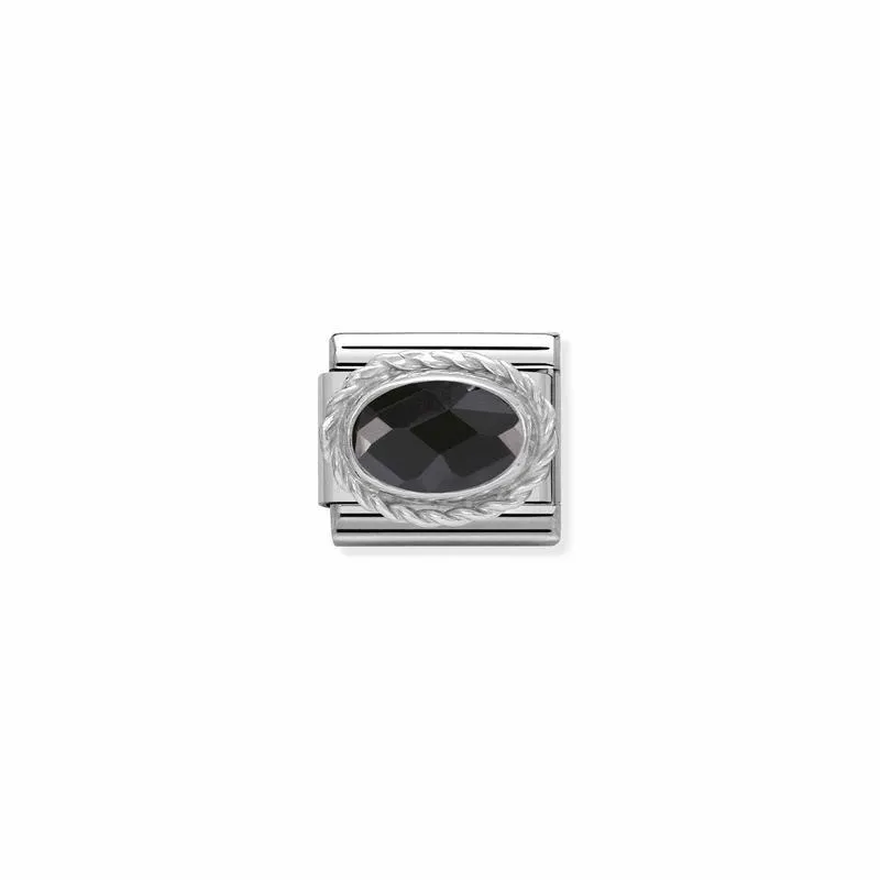 Nomination Composable Link Rope, Oval, Black Faceted Cubic Zirconia, Silver