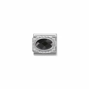 Nomination Composable Link Rope, Oval, Black Faceted Cubic Zirconia, Silver