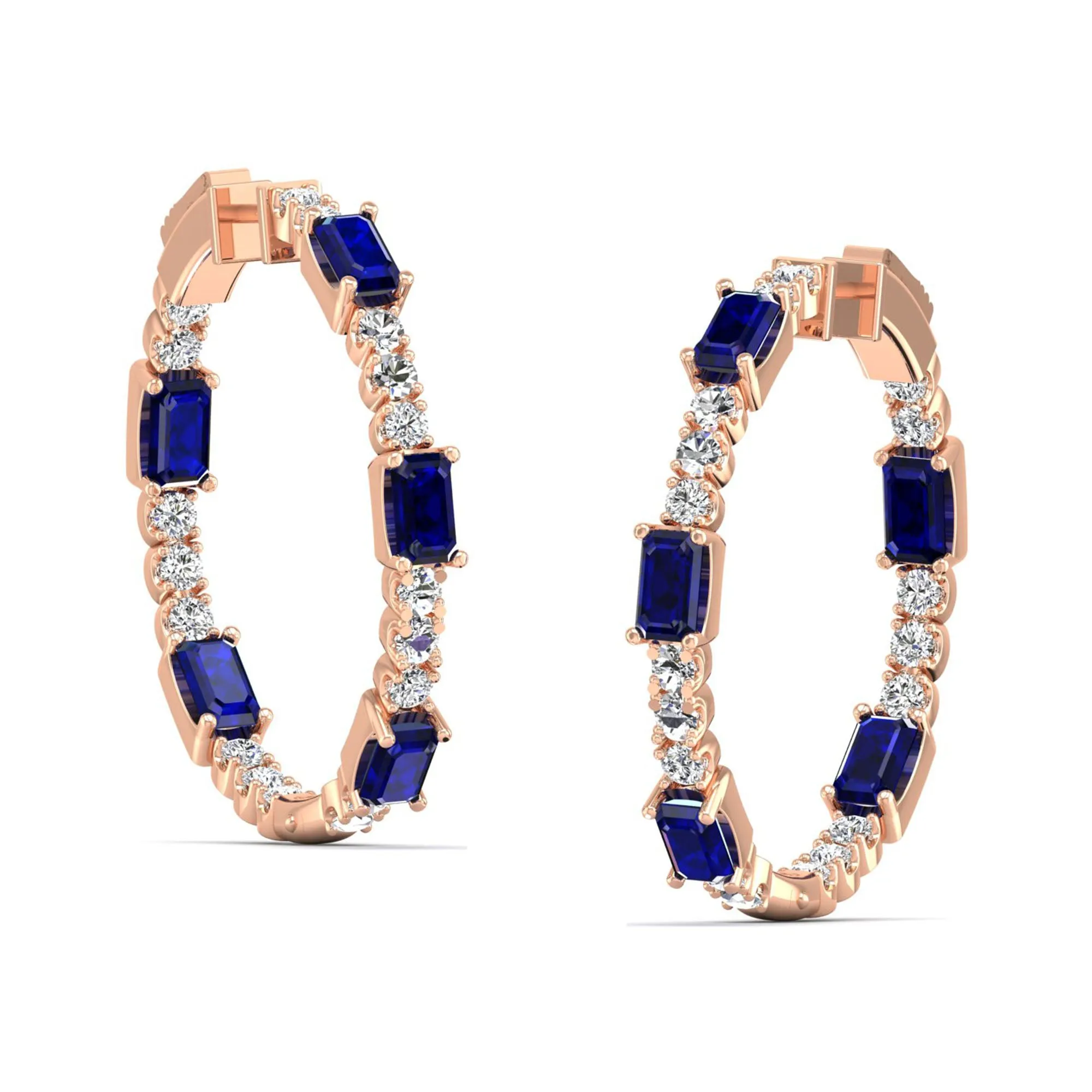Olivia Sapphire and Diamond Inside-Out Hoops