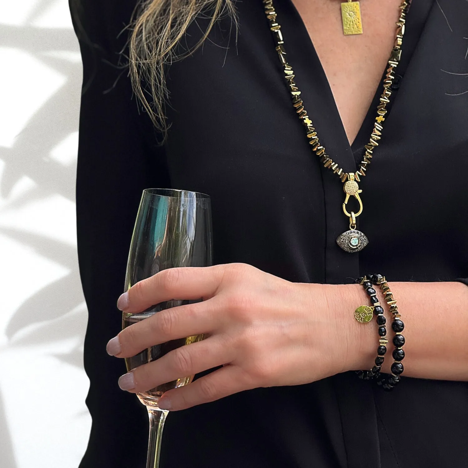 Onyx & Hematite Stone Life Is Good Charm Bracelet Set