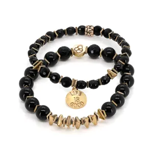 Onyx & Hematite Stone Life Is Good Charm Bracelet Set
