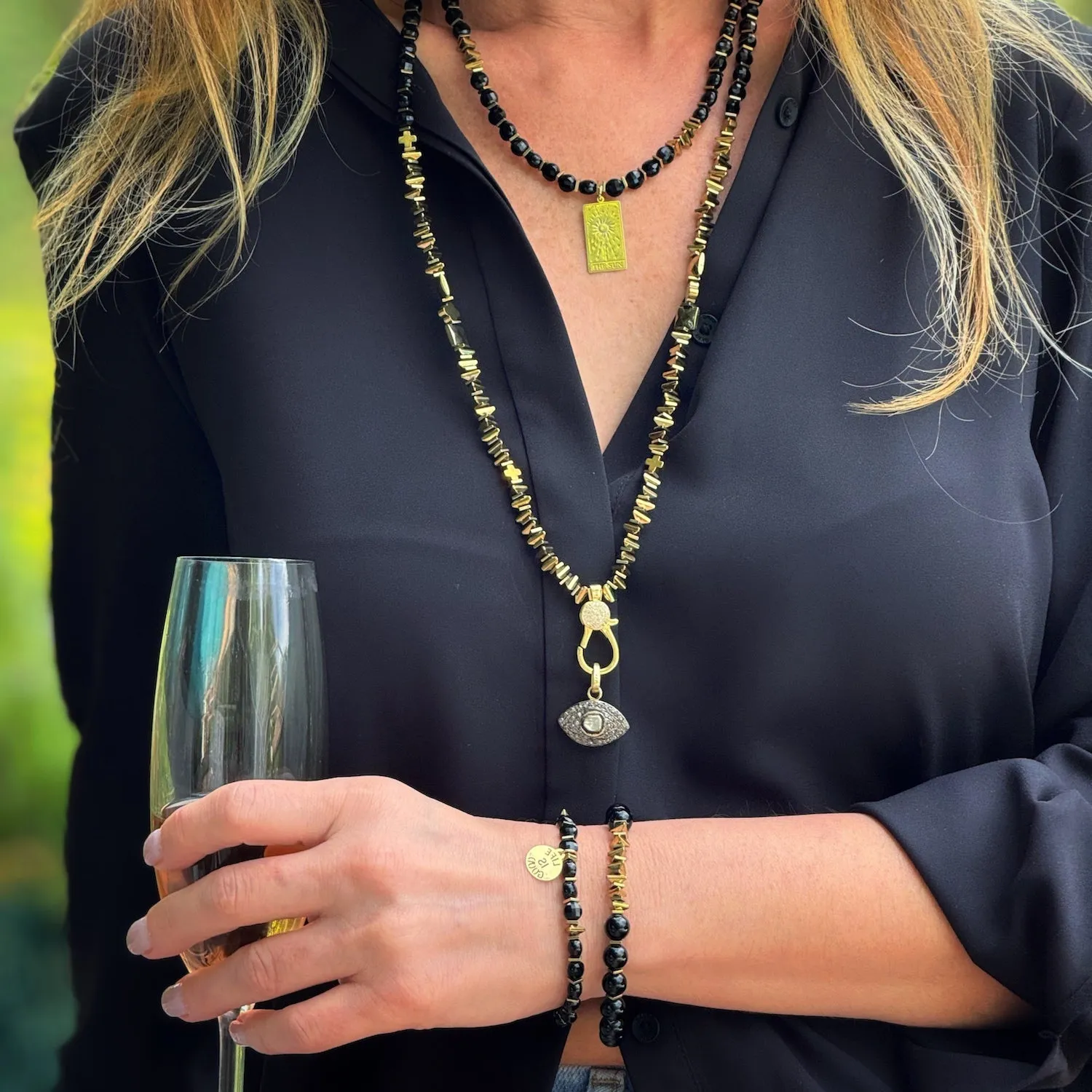 Onyx & Hematite Stone Life Is Good Charm Bracelet Set