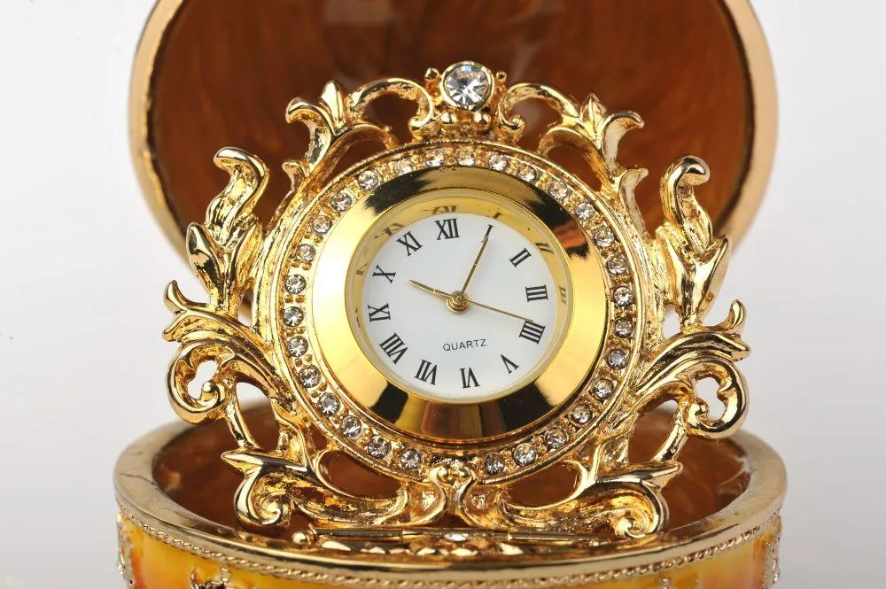 Orange and Yellow Faberge Egg with a Gold Clock