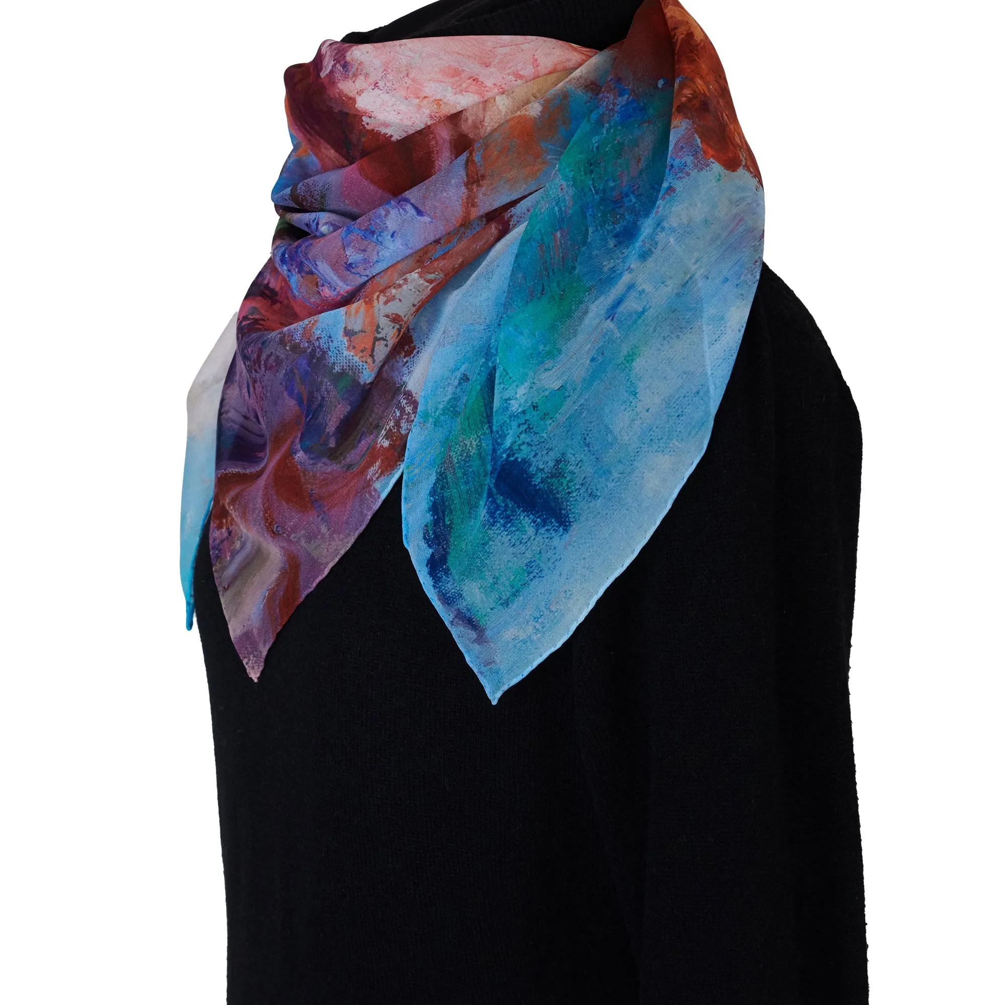 Orange Bouquet, 35-inch Square Italian Silk Scarf, Silk Georgette