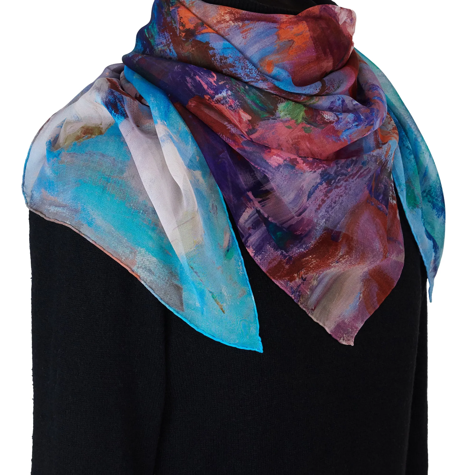 Orange Bouquet, 35-inch Square Italian Silk Scarf, Silk Georgette