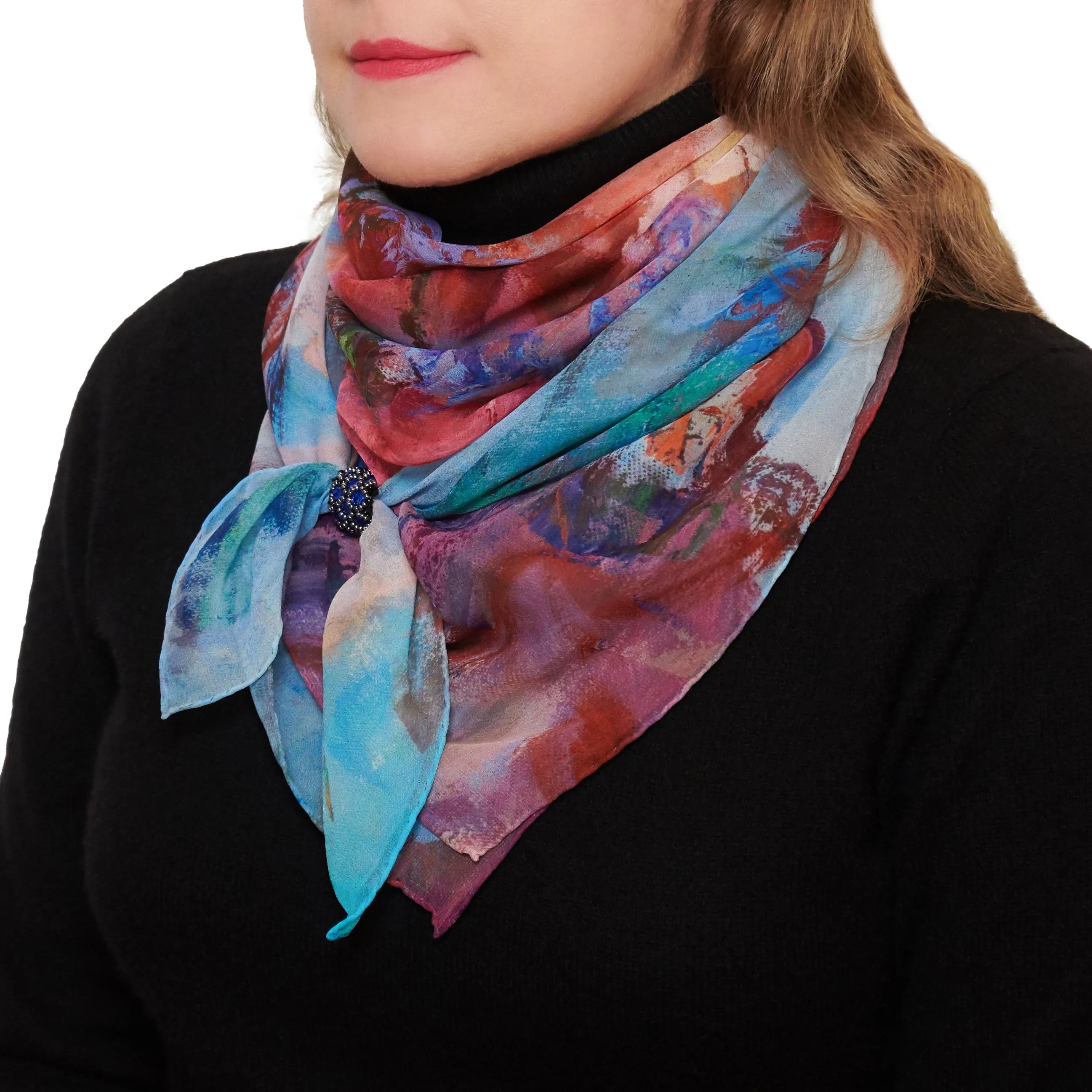 Orange Bouquet, 35-inch Square Italian Silk Scarf, Silk Georgette