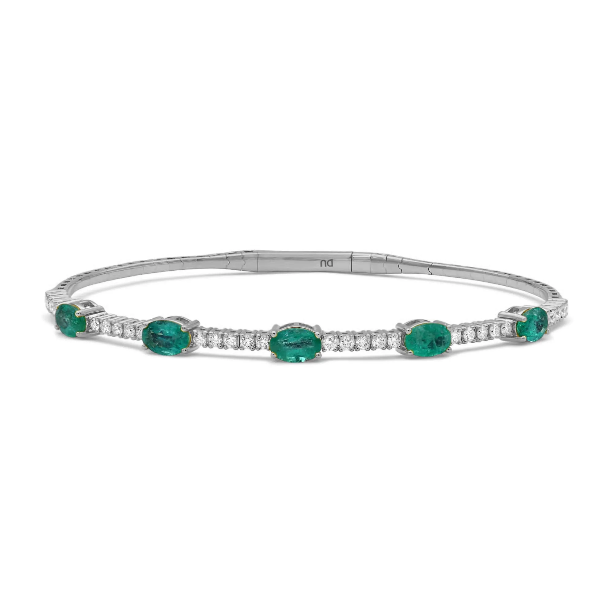Oval Emerald and Diamond Flex Bangle