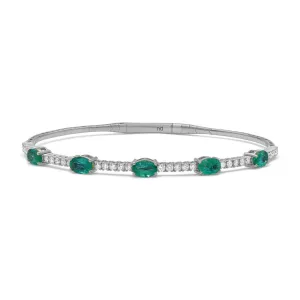 Oval Emerald and Diamond Flex Bangle