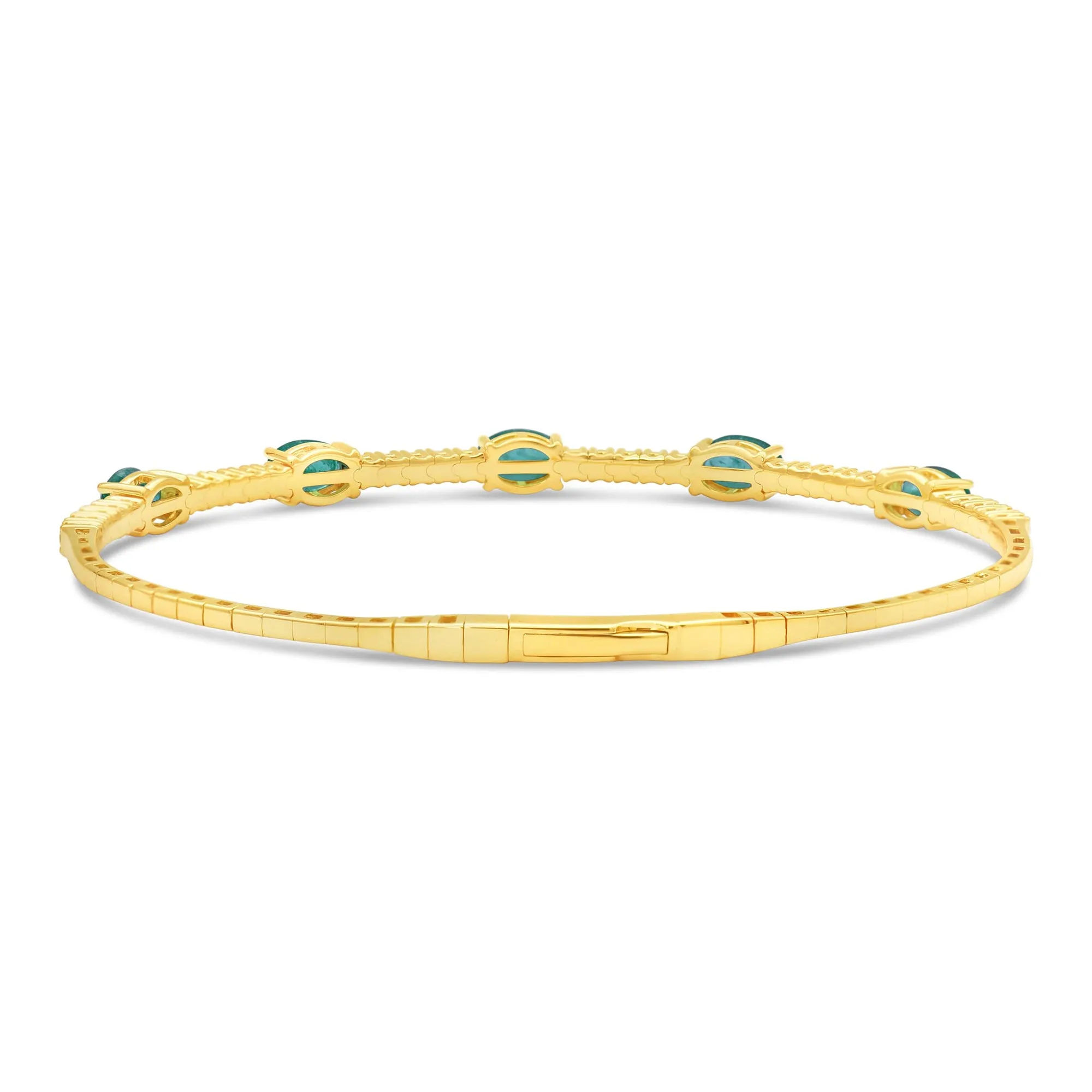 Oval Emerald and Diamond Flex Bangle