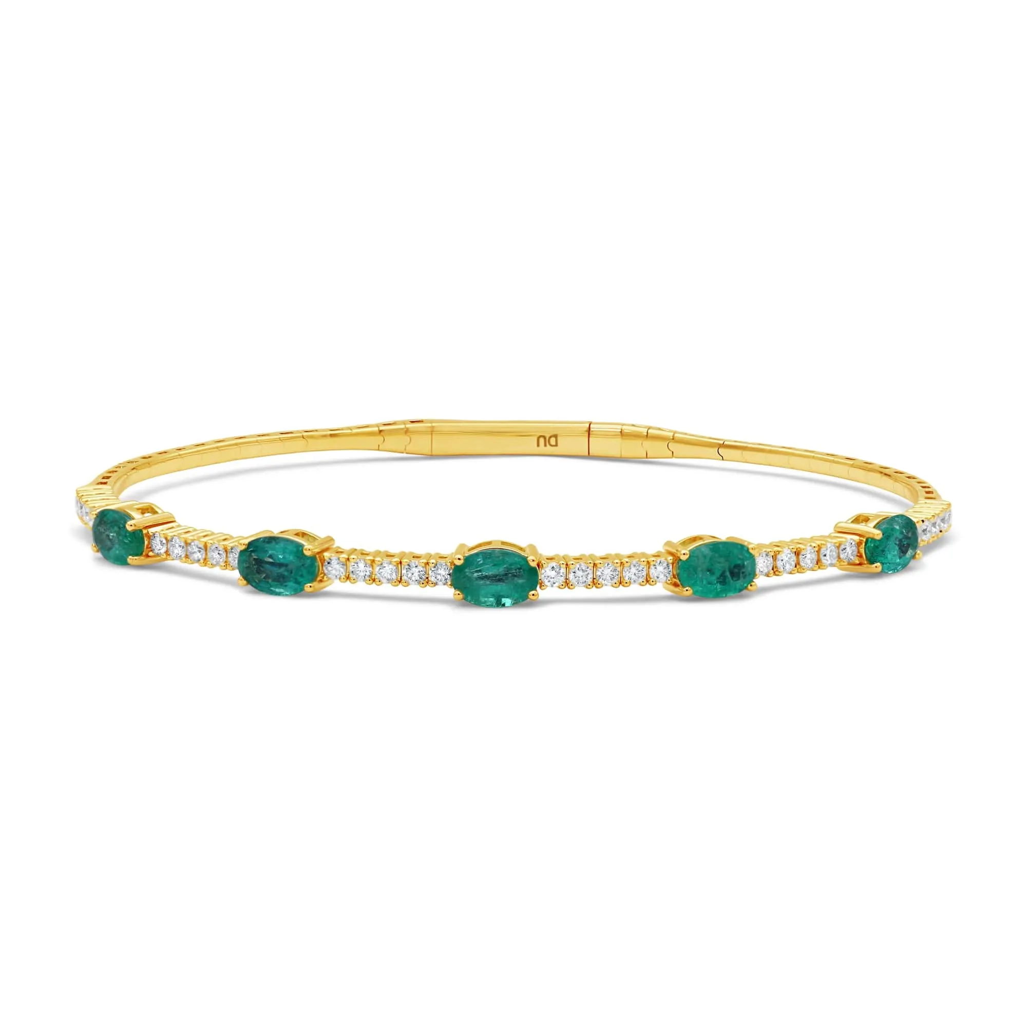 Oval Emerald and Diamond Flex Bangle