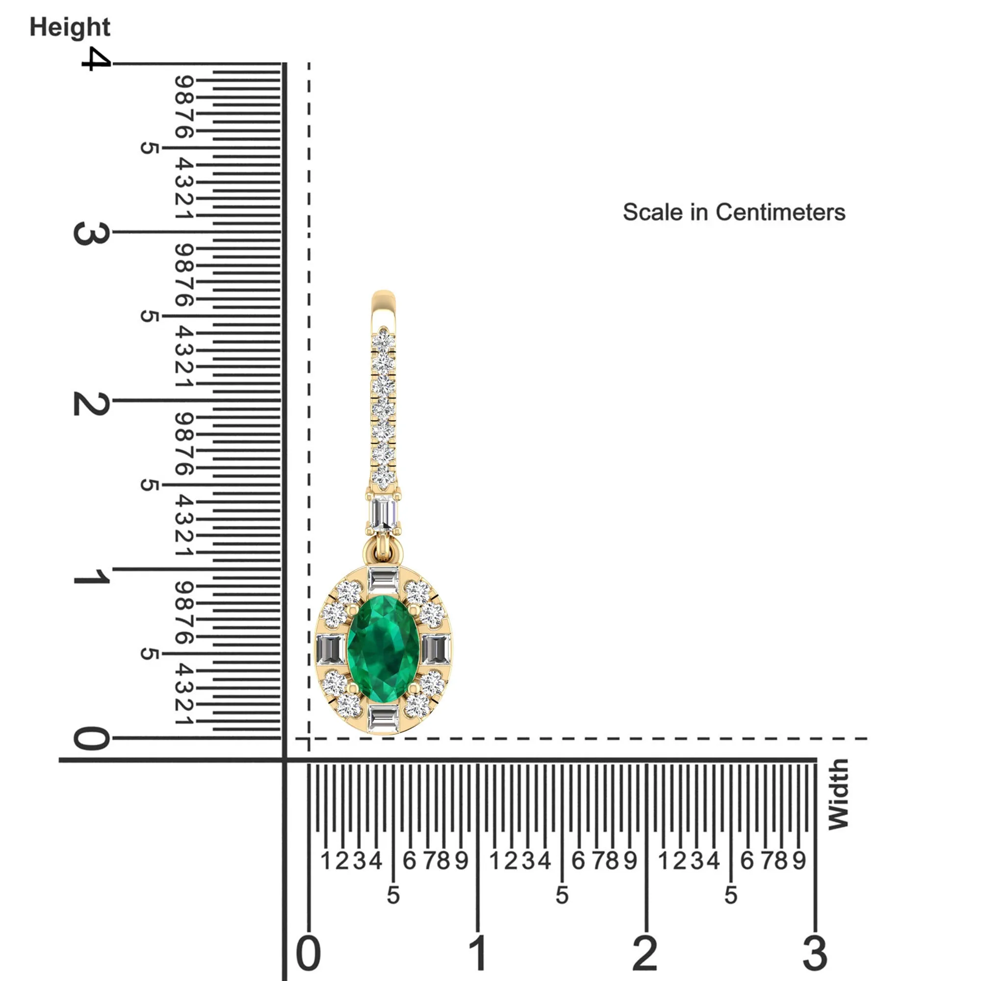 Oval Emerald Halo Baguette and Round Diamond Dangle Earrings