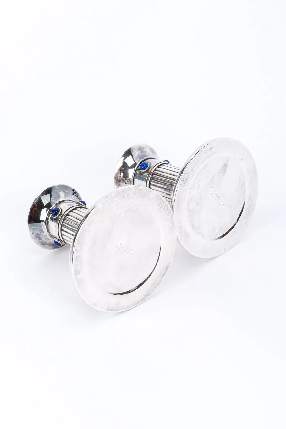 Pair of Silver Plated Lapis Candle Holders