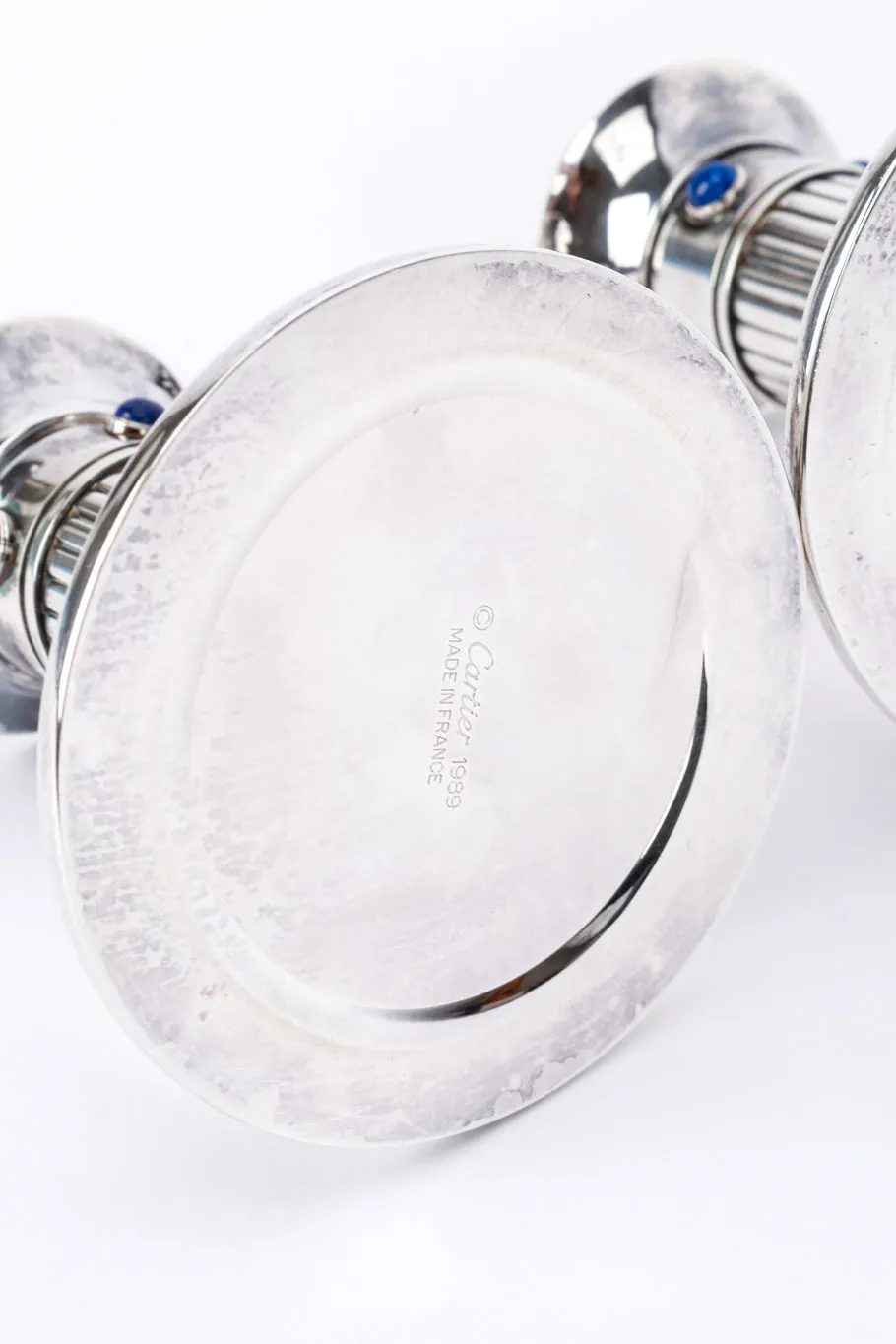 Pair of Silver Plated Lapis Candle Holders