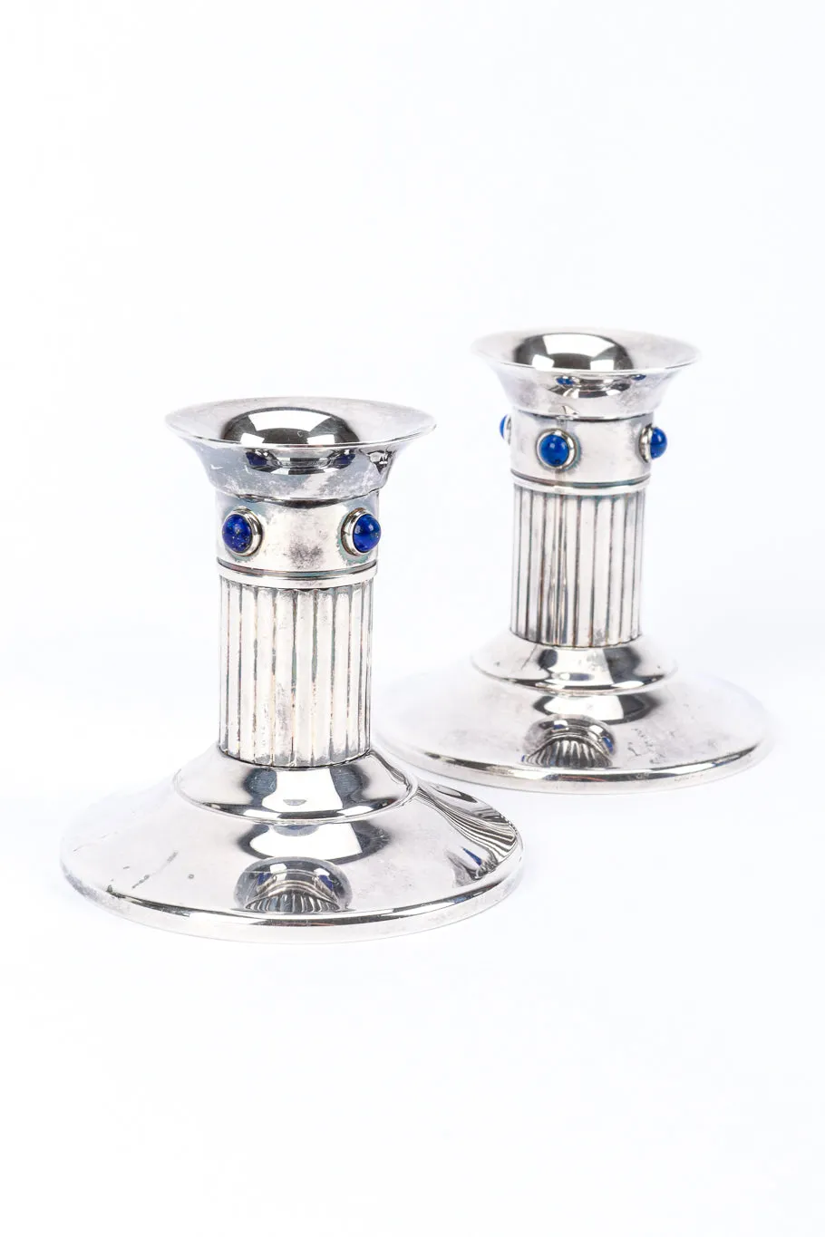 Pair of Silver Plated Lapis Candle Holders