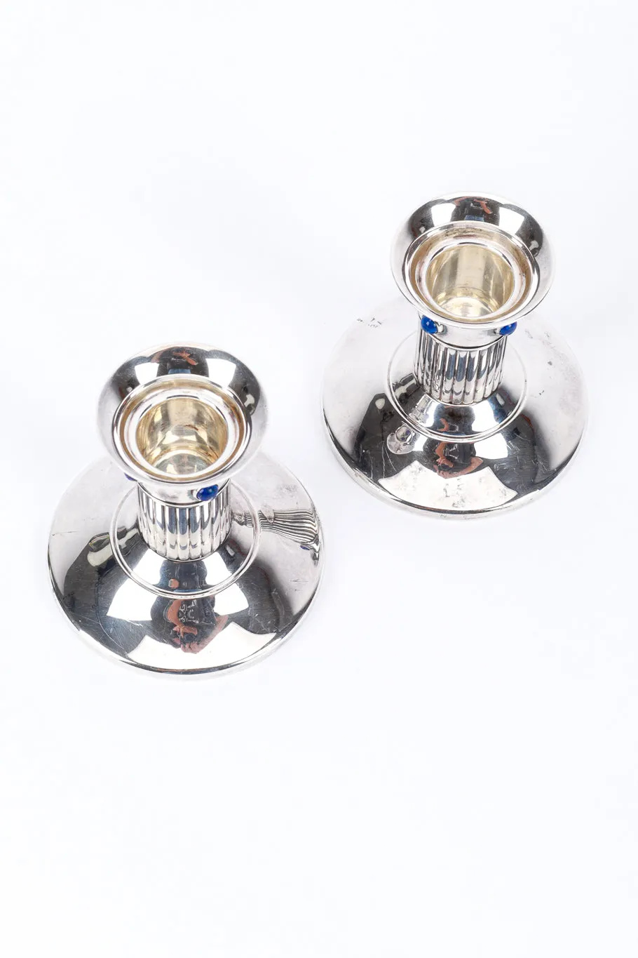 Pair of Silver Plated Lapis Candle Holders