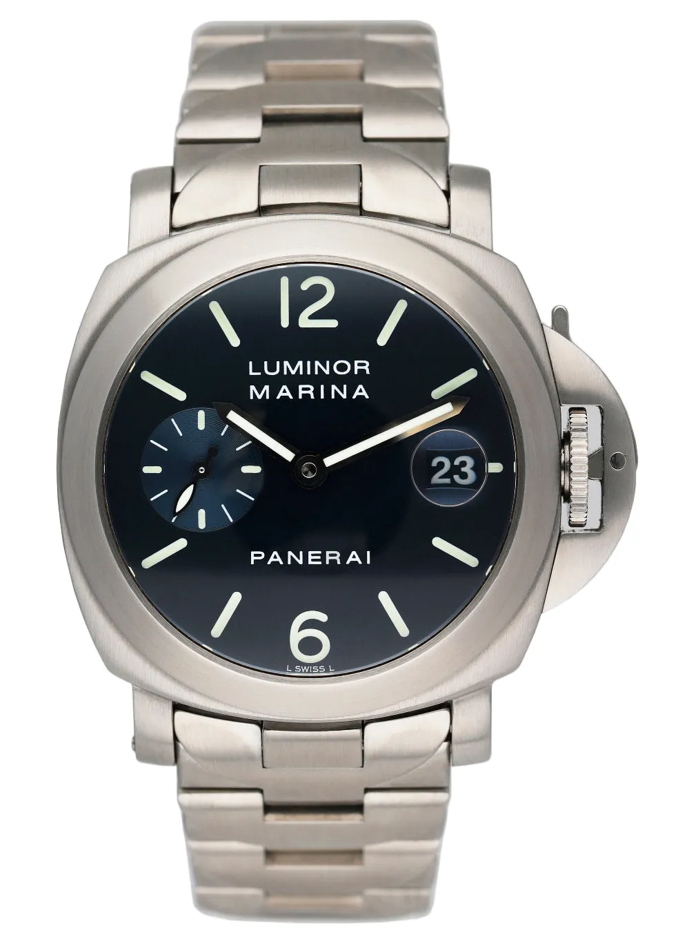 Panerai Luminor Marina PAM120 Blue Dial Mens Watch Box Papers