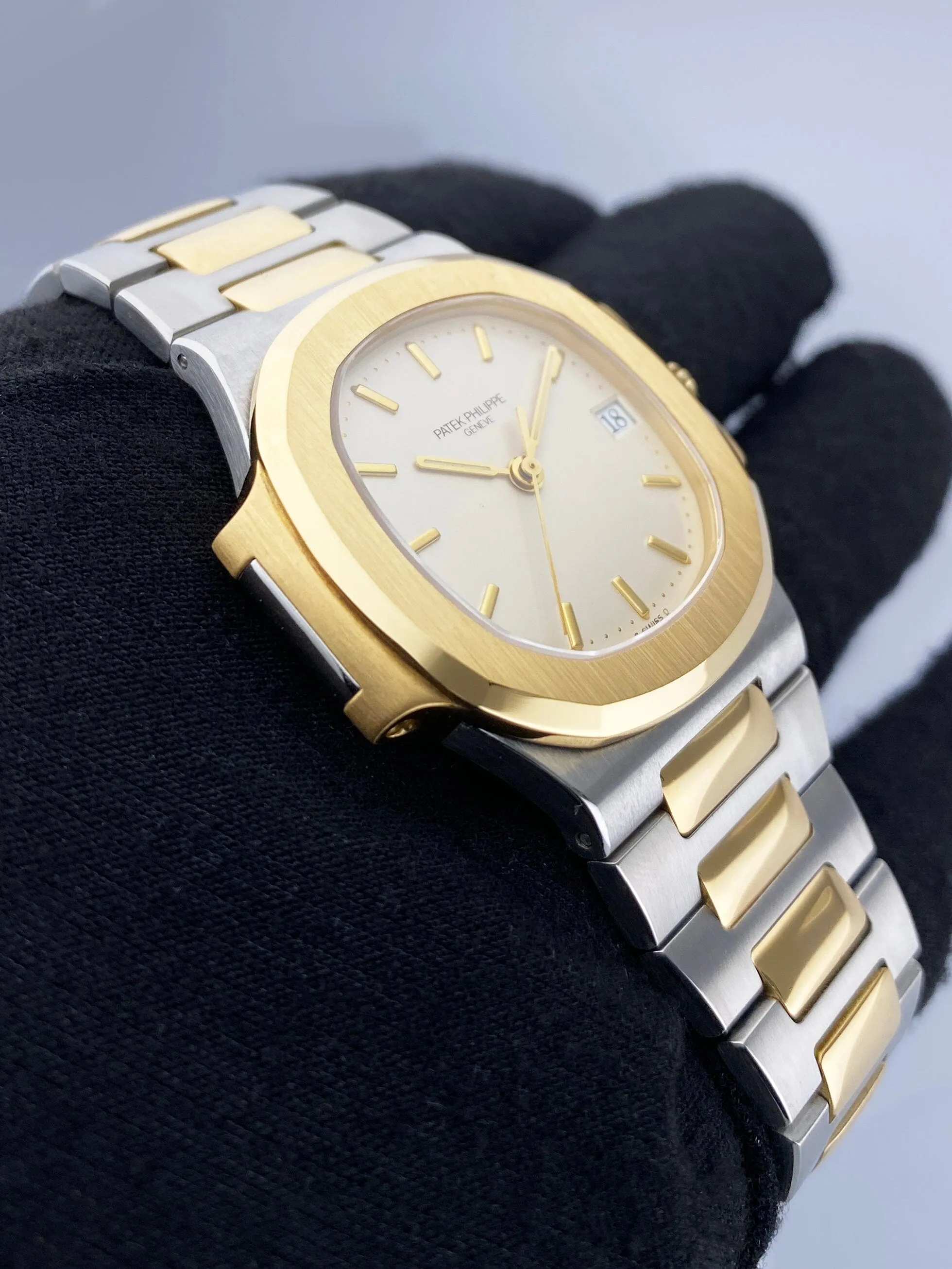 Patek Philippe Nautilus 3800 Ivory Dial Two Tone Mens Watch