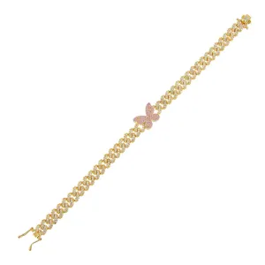 Pavé Pink Butterfly Chain Link Bracelet