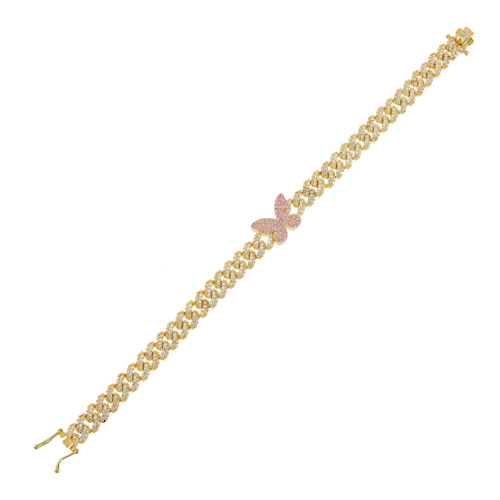 Pavé Pink Butterfly Chain Link Bracelet