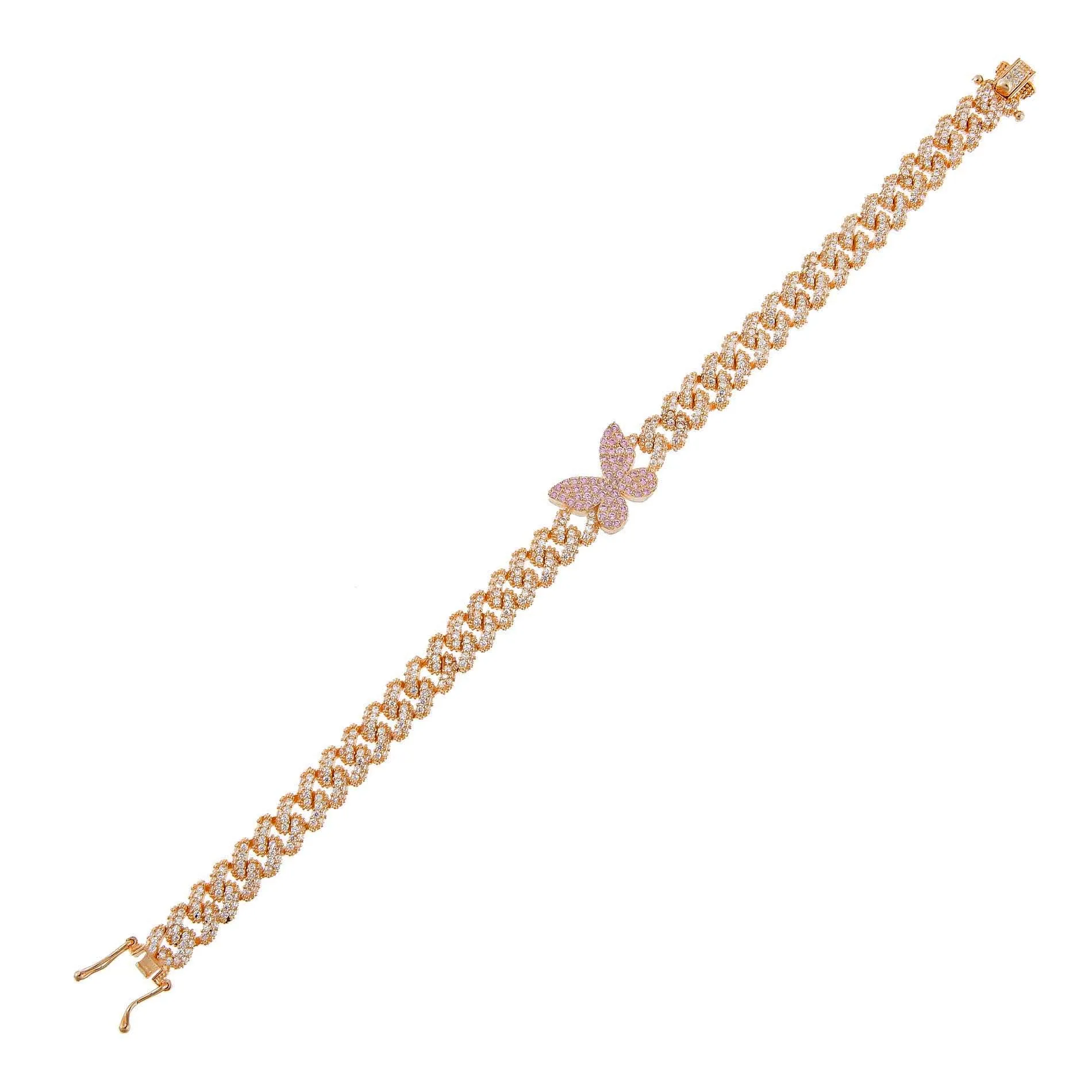 Pavé Pink Butterfly Chain Link Bracelet