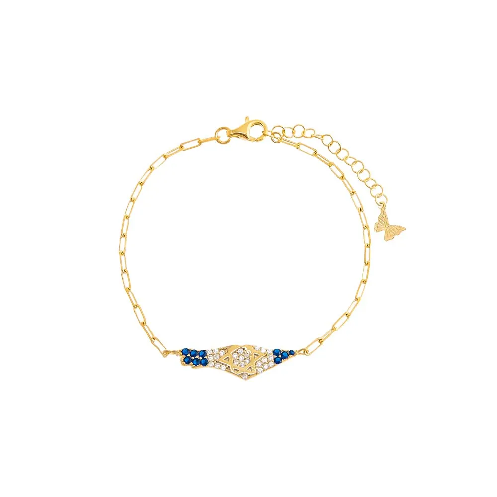 Pave CZ X Sapphire Blue Map Of Israel Bracelet