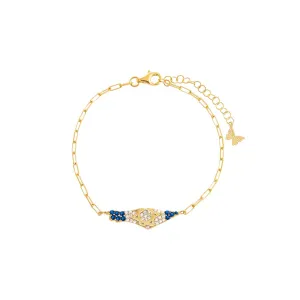 Pave CZ X Sapphire Blue Map Of Israel Bracelet