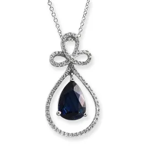 Pear Shaped Blue Sapphire & Diamond Pendant Necklace, 18k White Gold