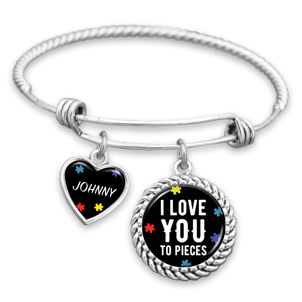 Personalized I Love You To Pieces Autism Awareness Charm Bracelet