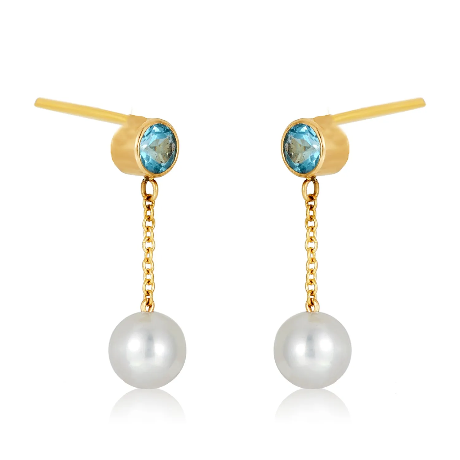 Petite Round Pearl Dangle Earrings in 14k