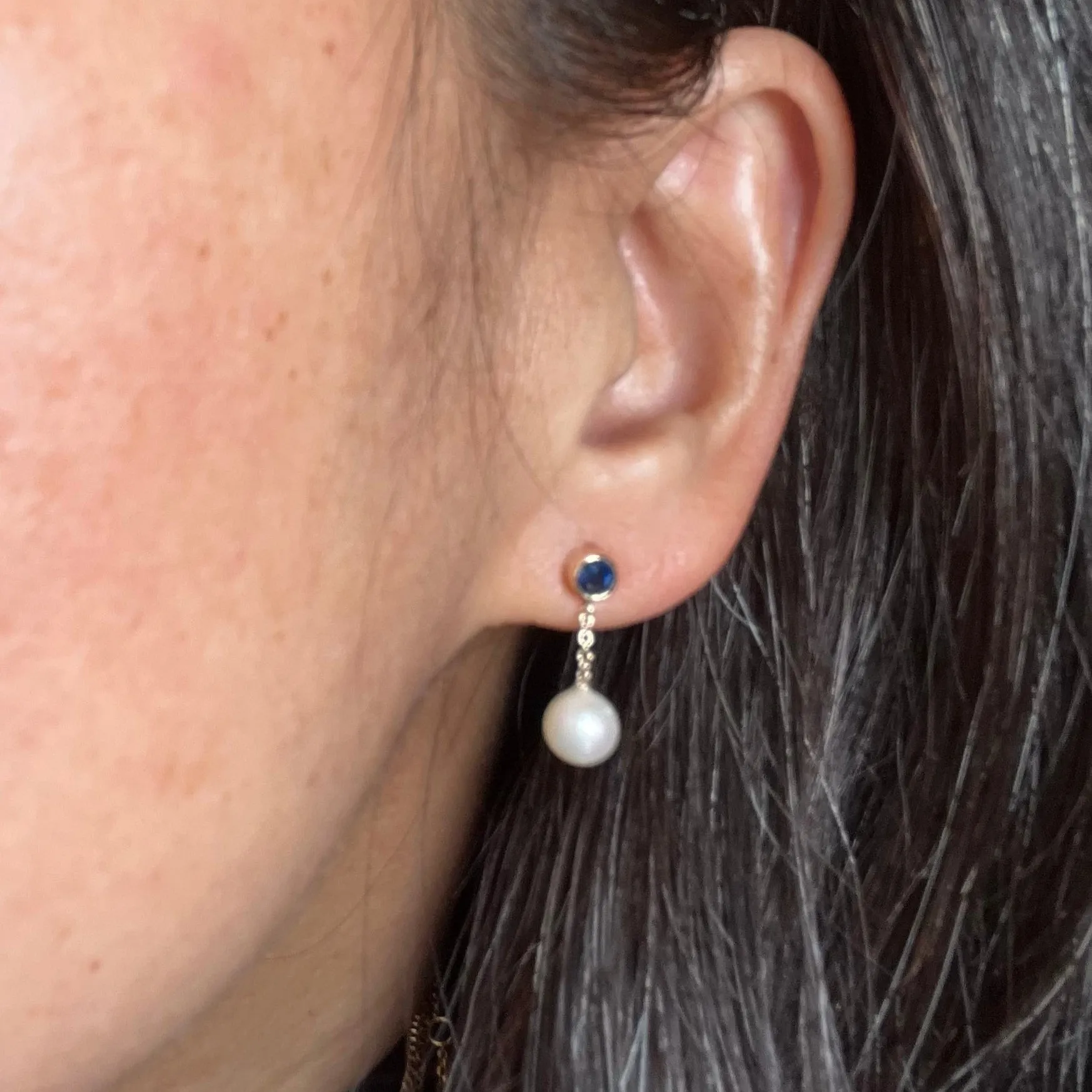 Petite Round Pearl Dangle Earrings in 14k