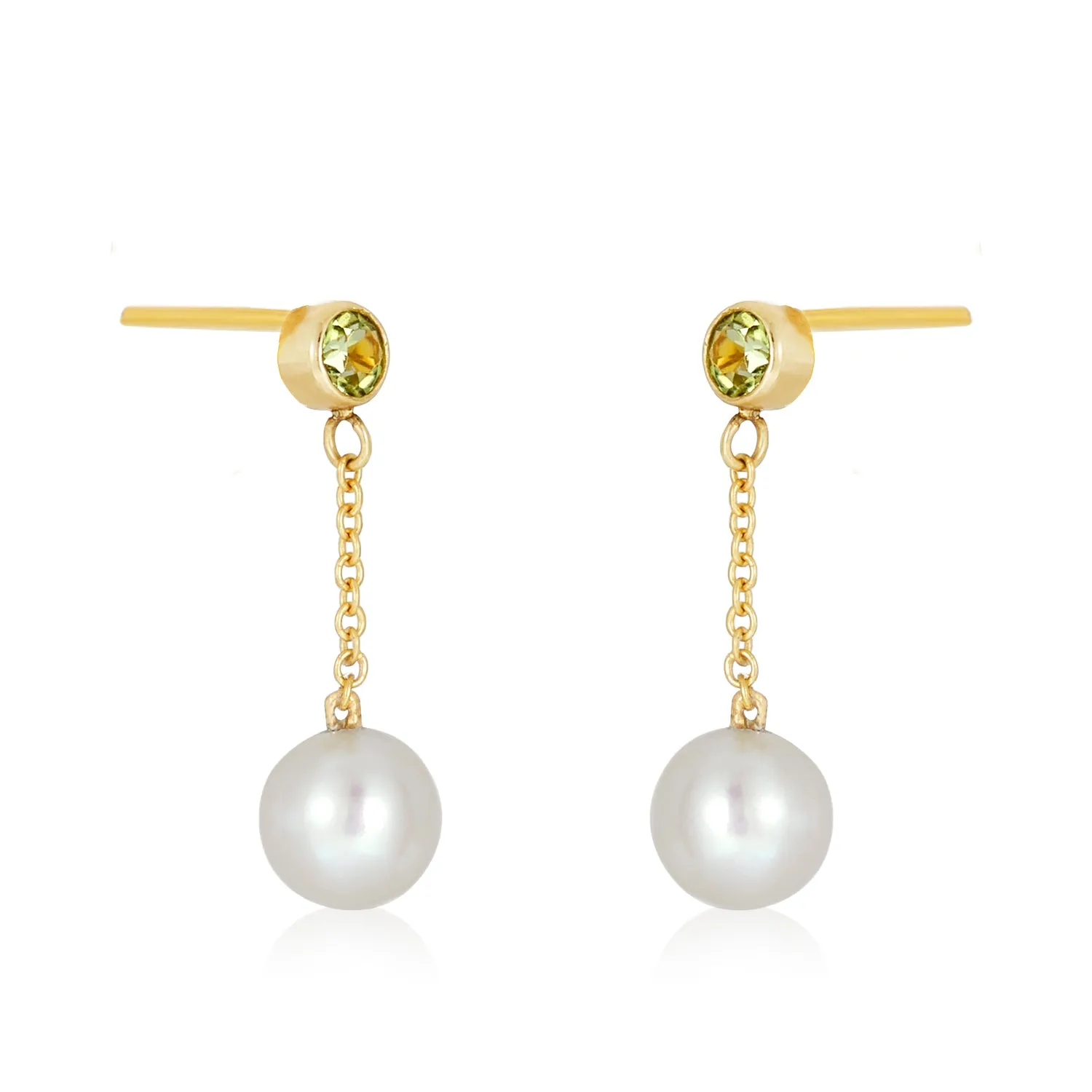 Petite Round Pearl Dangle Earrings in 14k