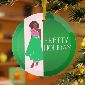 Pink and Green Stacey Affair Personalized Glass Ornament
