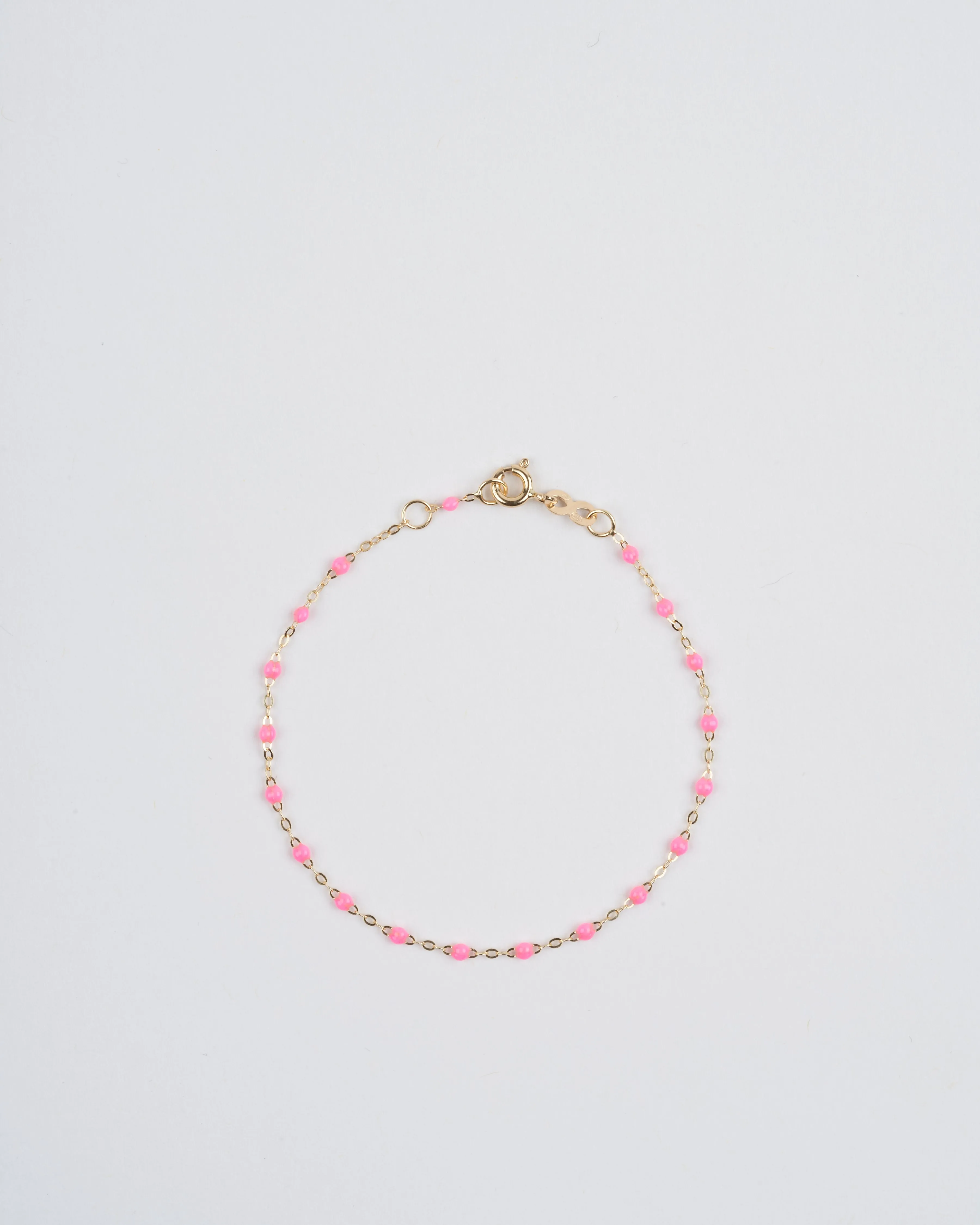 pink bead bracelet - yellow gold