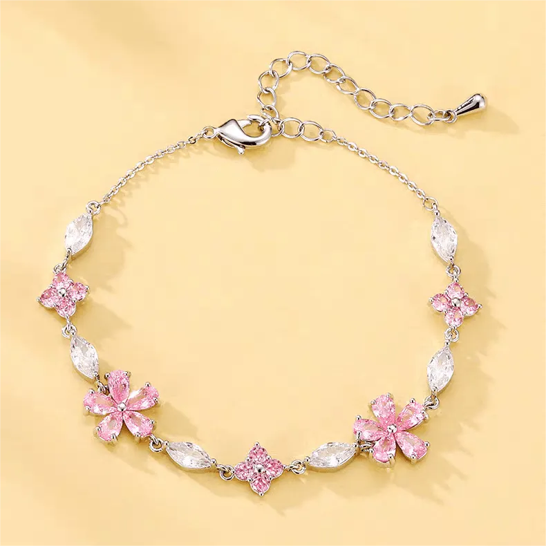Pink Crystal Cherry Blossom Bracelet
