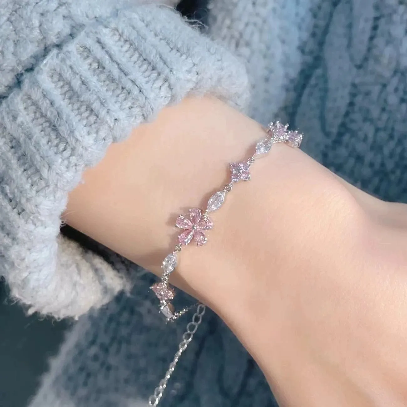 Pink Crystal Cherry Blossom Bracelet