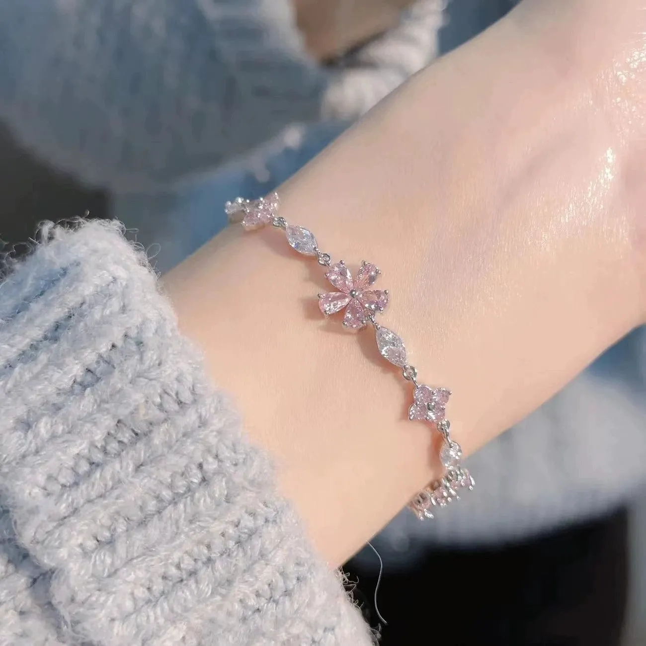 Pink Crystal Cherry Blossom Bracelet