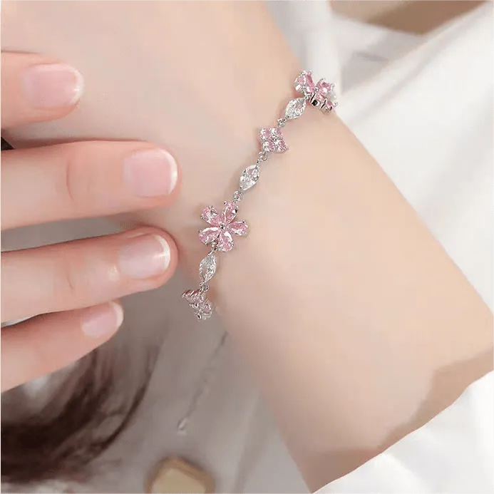 Pink Crystal Cherry Blossom Bracelet